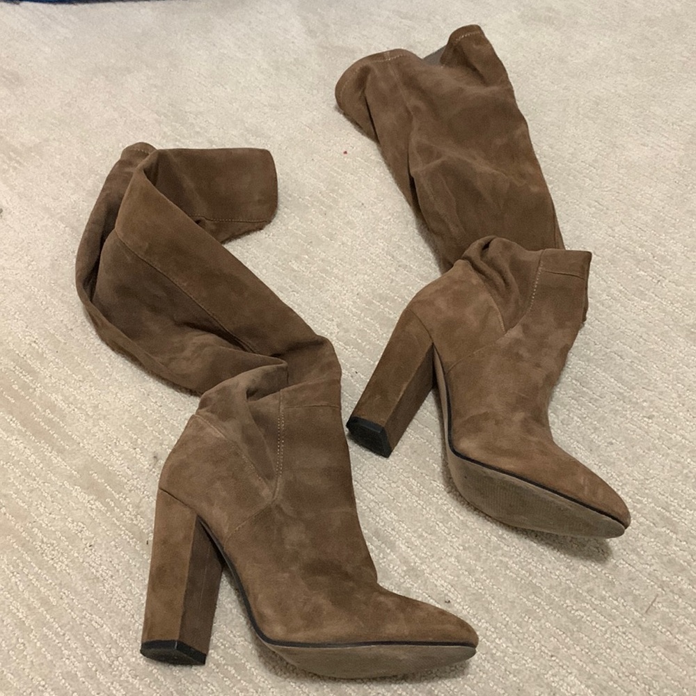 Thigh high faux suede caramel boots